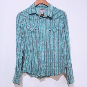 Wrangler Wrancher Womens Western Aztec Pearl Snap Button Up Blouse Size Large